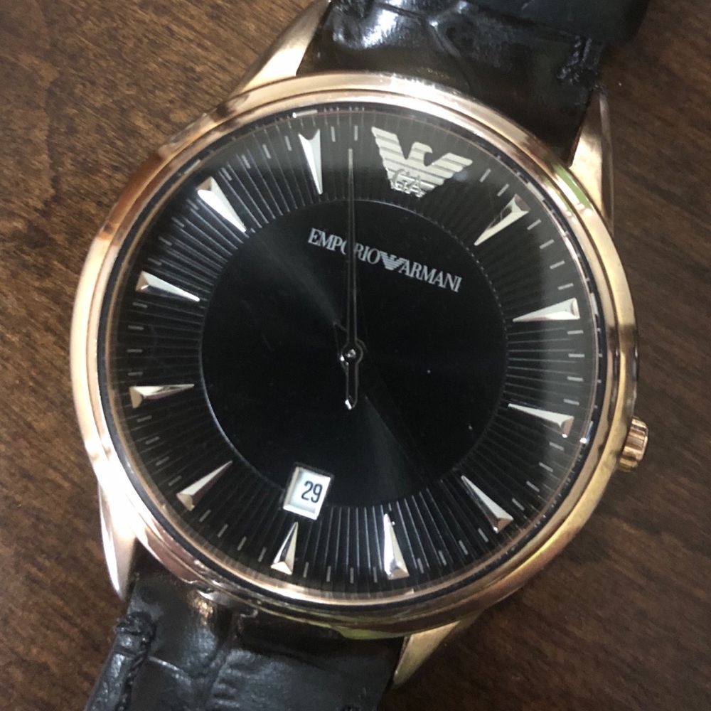 Emporio Armani Men’s Watch Black Leather Strap